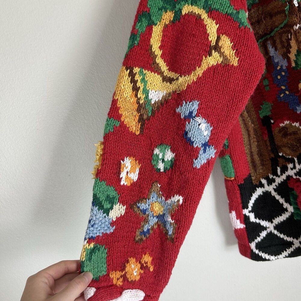 Vintage The Eagle's Eye S Teddy Bear Tacky Ugly Christmas Sweater Red Oversized - Picture 5 of 8
